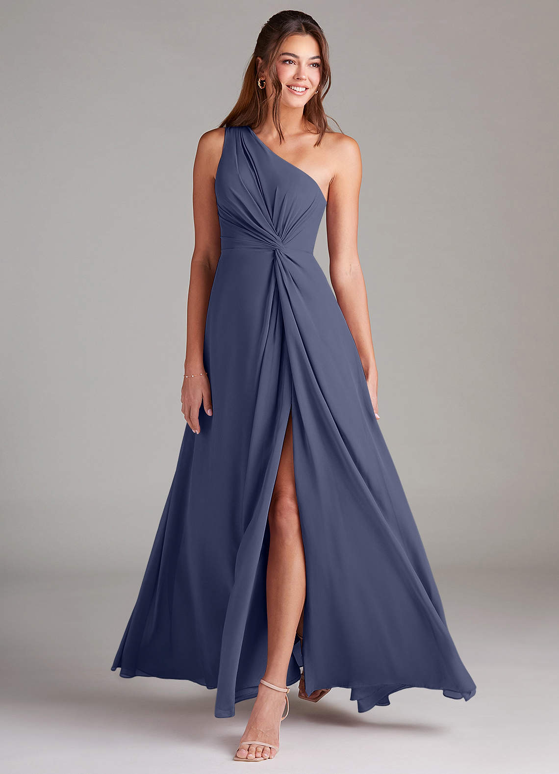 Brooke A-Line One-Shoulder Chiffon Bridesmaid Dress in Stormy