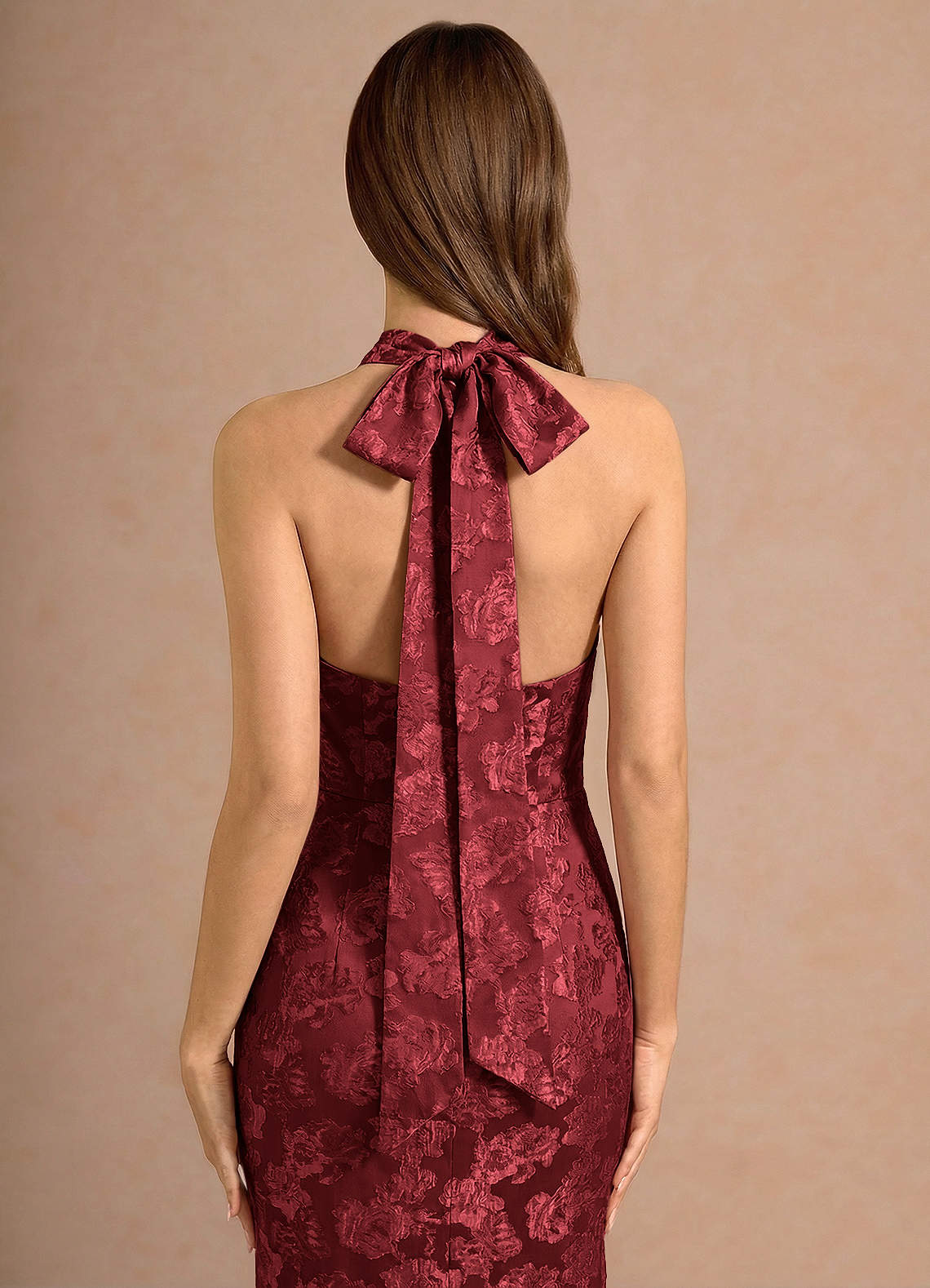 Valerie V-Neck Open-Back Fil Coupé Evening Dress in Wine