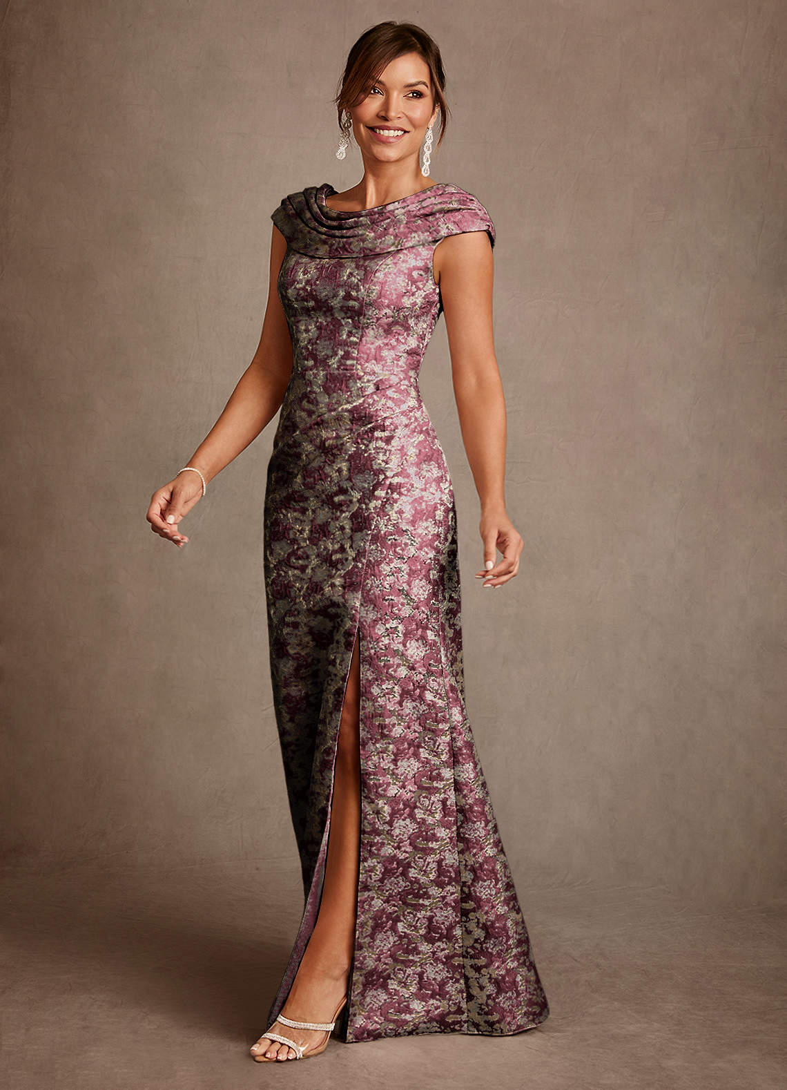 Irvine A-Line Scoop-Neck Jacquard Mother of the Bride Dress in Cabernet