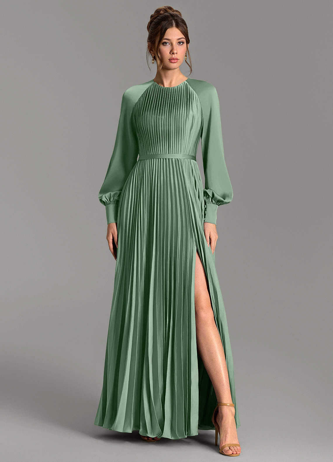 Grayson A-Line Scoop-Neck Stretch Satin Bridesmaid Dress in Matcha