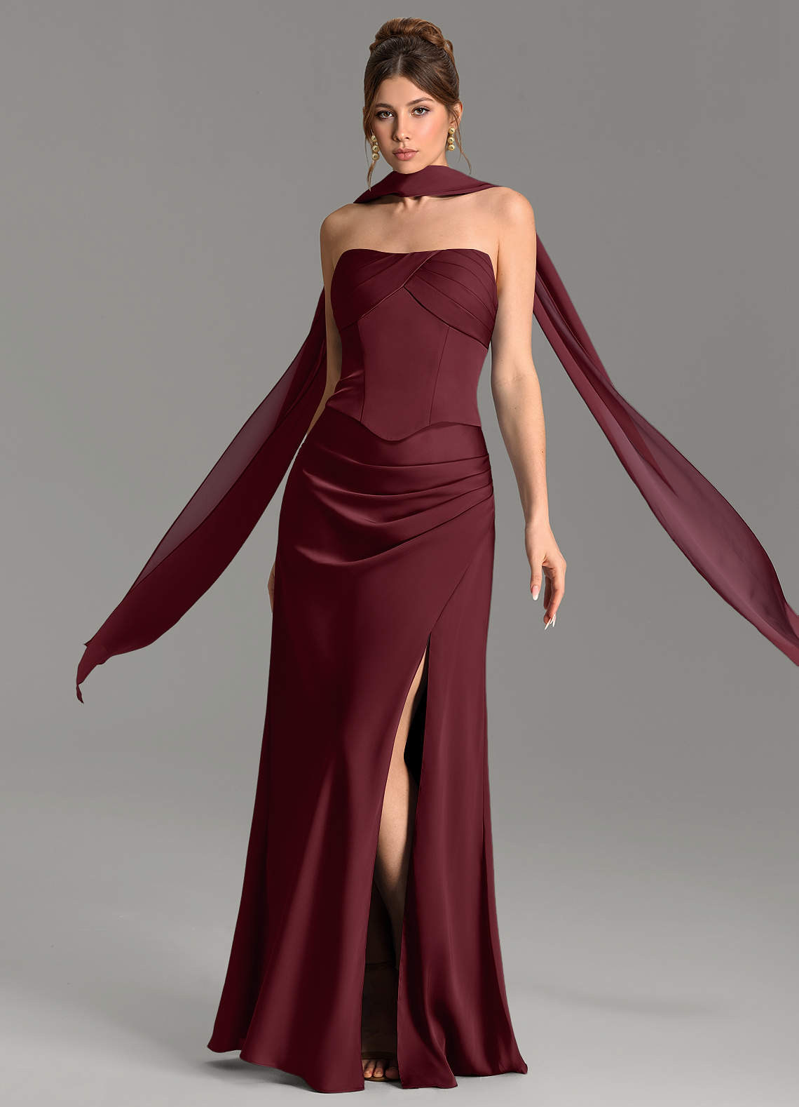 Nicki Sheath Scoop-Neck Stretch Satin Bridesmaid Dress in Cabernet