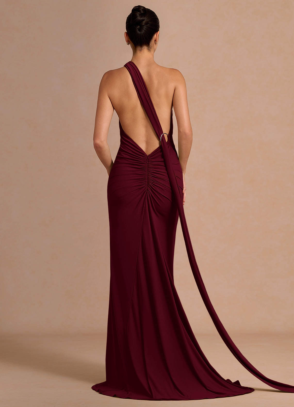 Miliani Sheath Neck-Tie Stretch Knit Evening Dress in Merlot