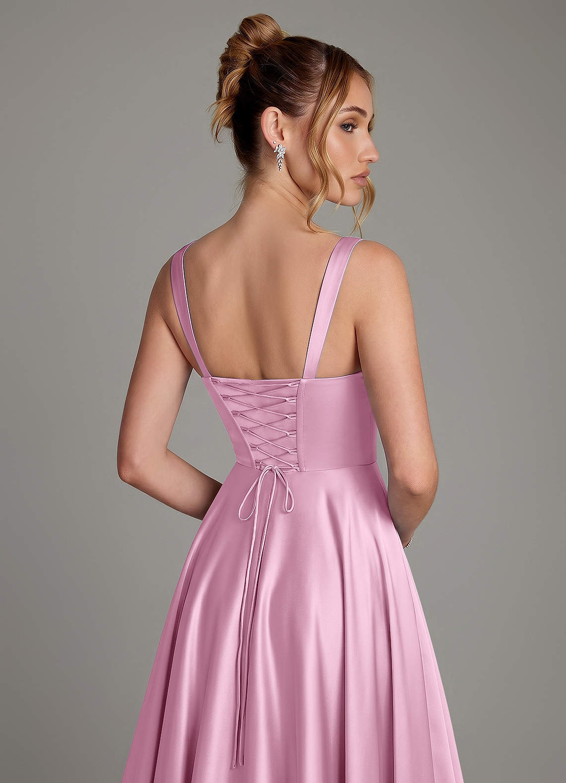 Azaria A-Line Square-Neck Stretch Satin Bridesmaid Dress in candy pink