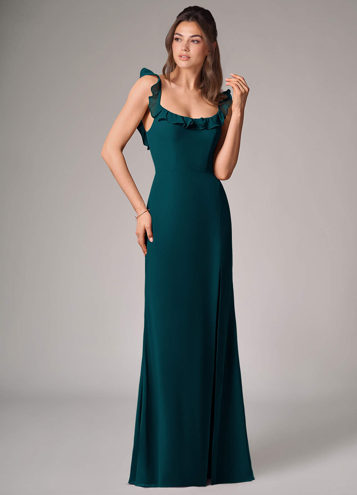 Callie Mermaid Scoop-Neck Chiffon Bridesmaid Dress in Pine