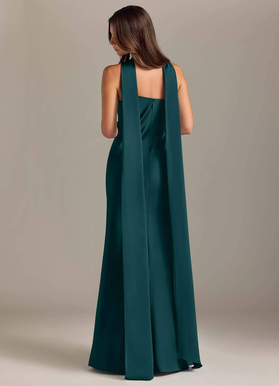 Kinsley Mermaid Halter Stretch Satin Bridesmaid Dress in Pine