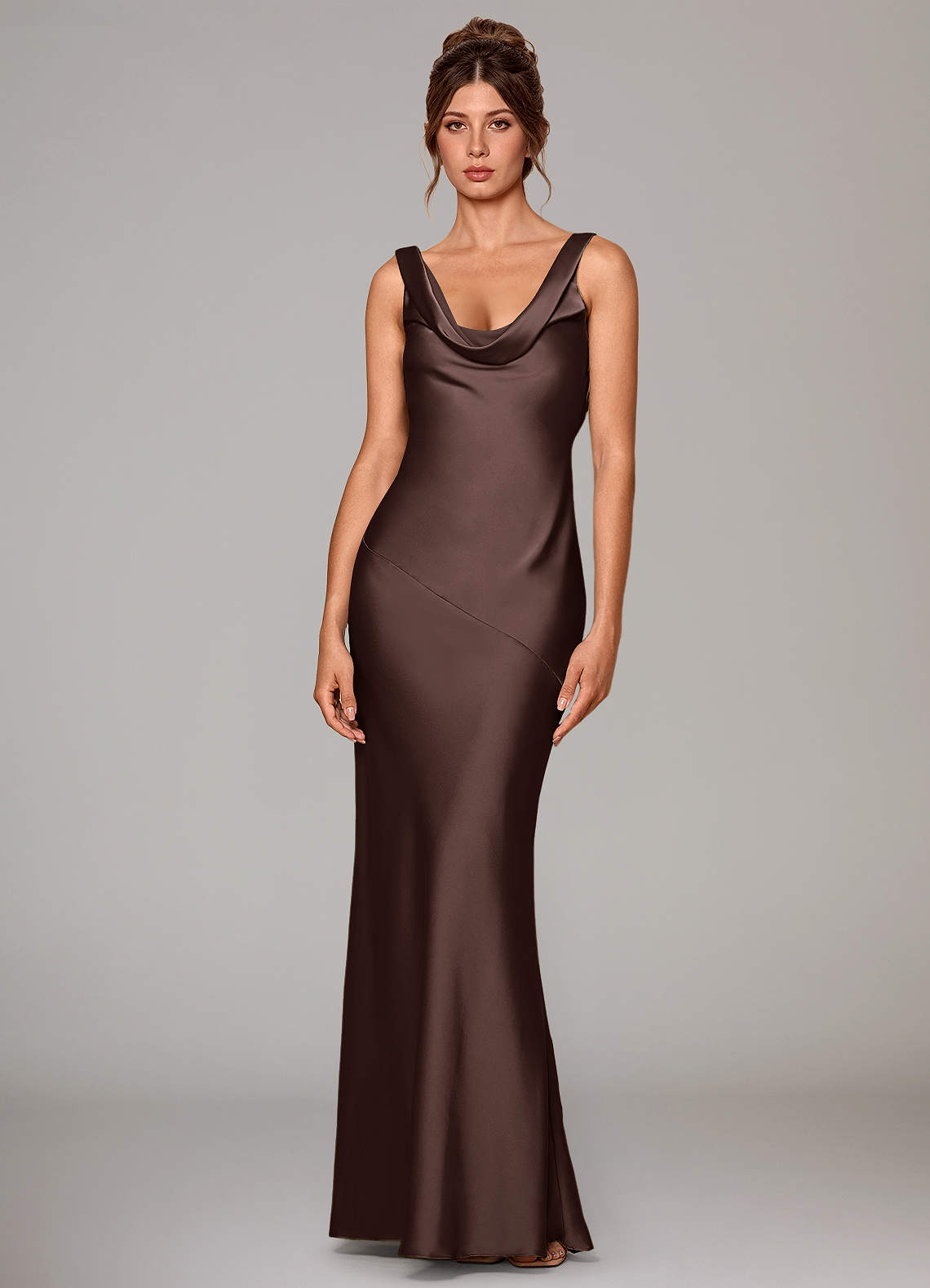 Rylina Mermaid Cowl-Neck Stretch Satin Bridesmaid Dress
