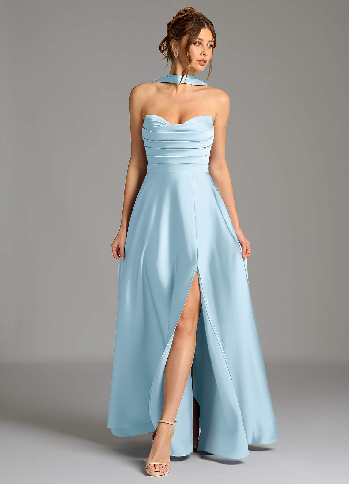 Ayla A-Line Sweetheart Stretch Satin Bridesmaid Dress in Sky Blue