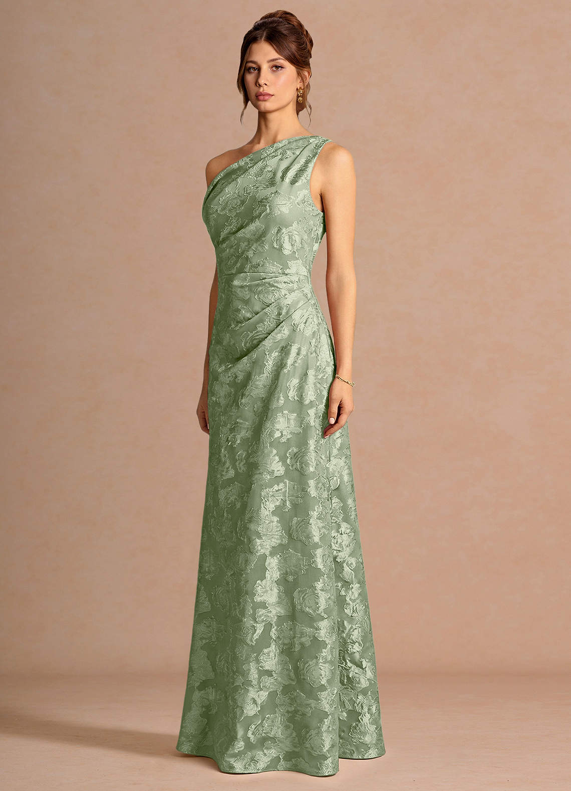 Kismet Mermaid One-Shoulder Fil Coupé Wedding Guest Dress in Light Green