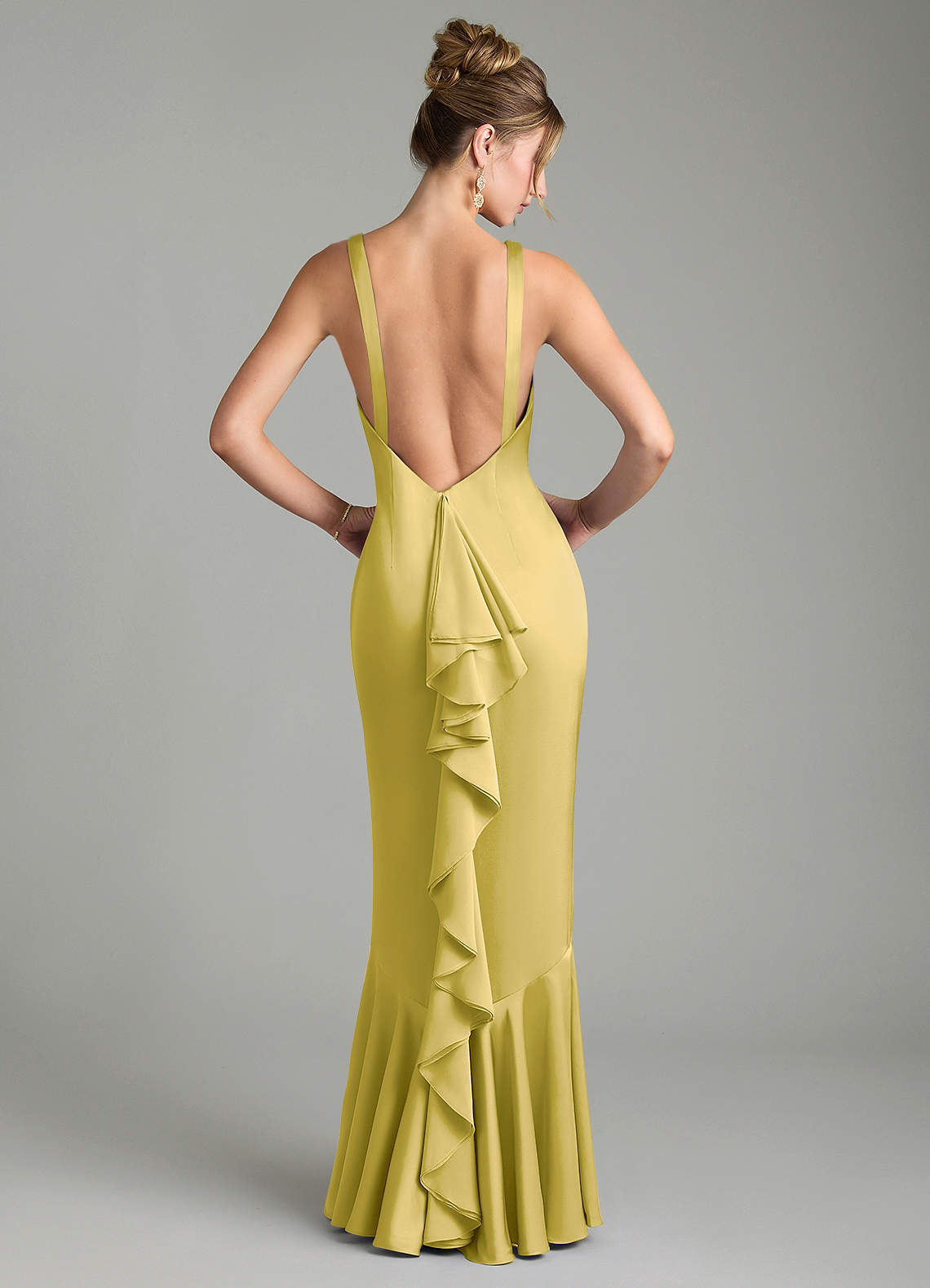 Tamera Mermaid Boat-Neck Stretch Satin and Chiffon Bridesmaid Dress in Canary