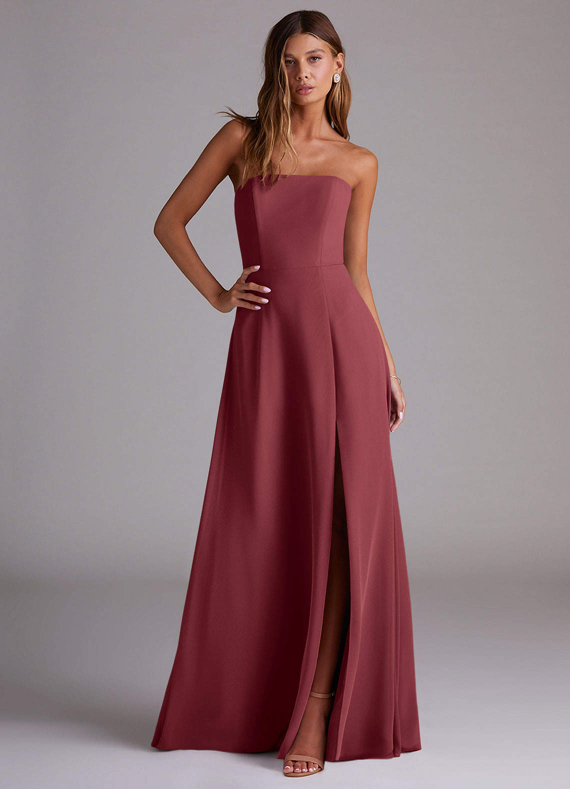 Wren A-Line Straight-Neck Chiffon Bridesmaid Dress in Merlot