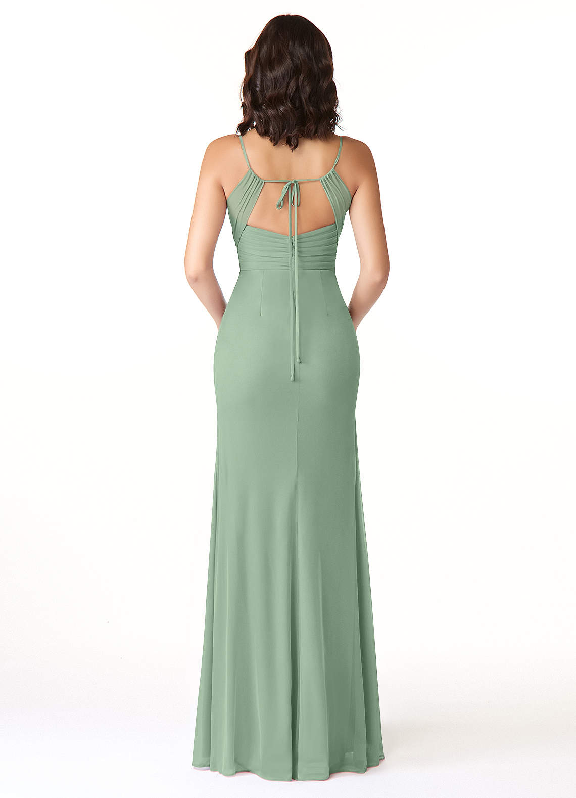 Reneya Mermaid V-Neck Mesh Bridesmaid Dress in Matcha