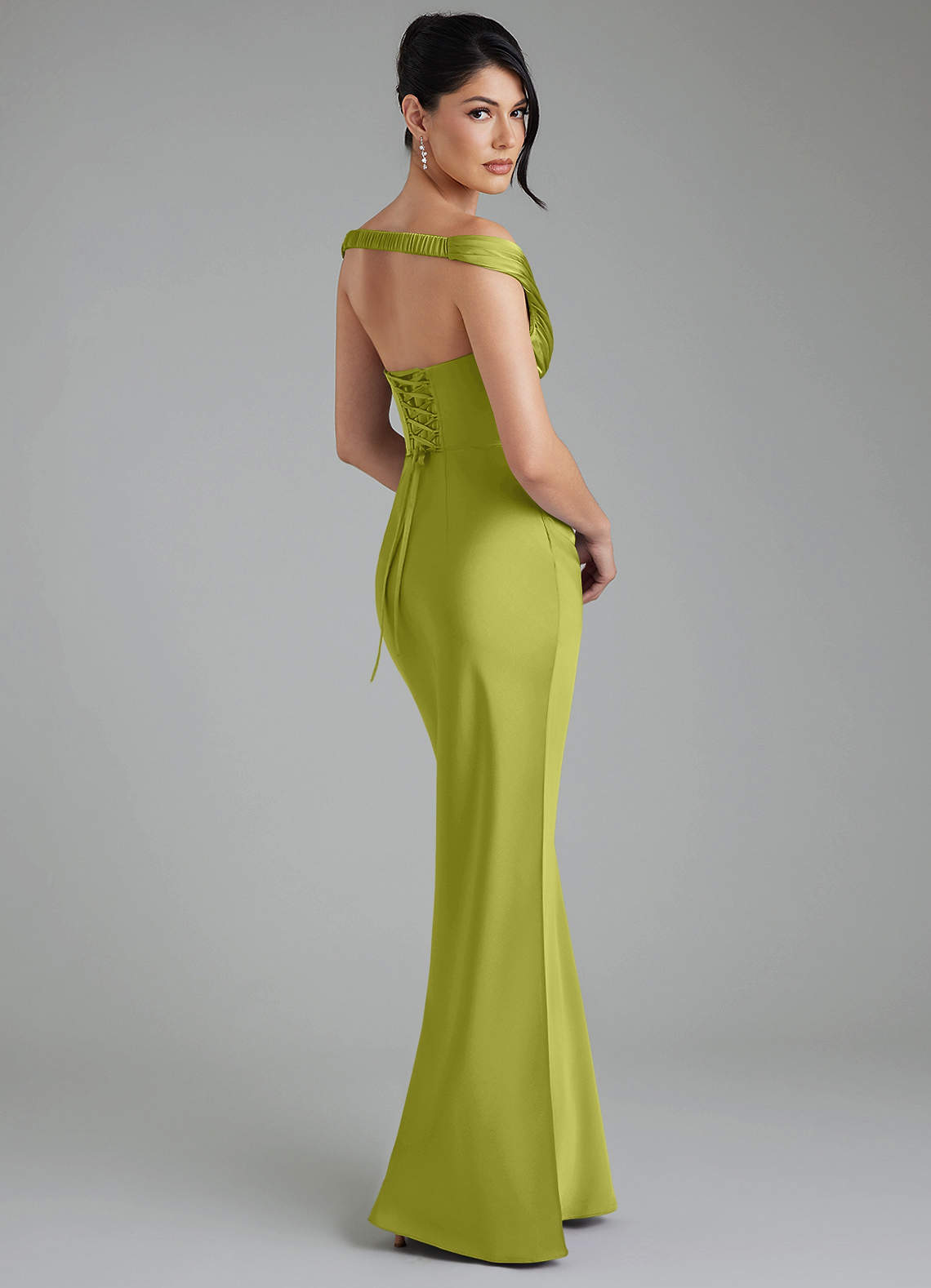 Stella Sheath V-Neck Stretch Satin Bridesmaid Dress in Lemongrass