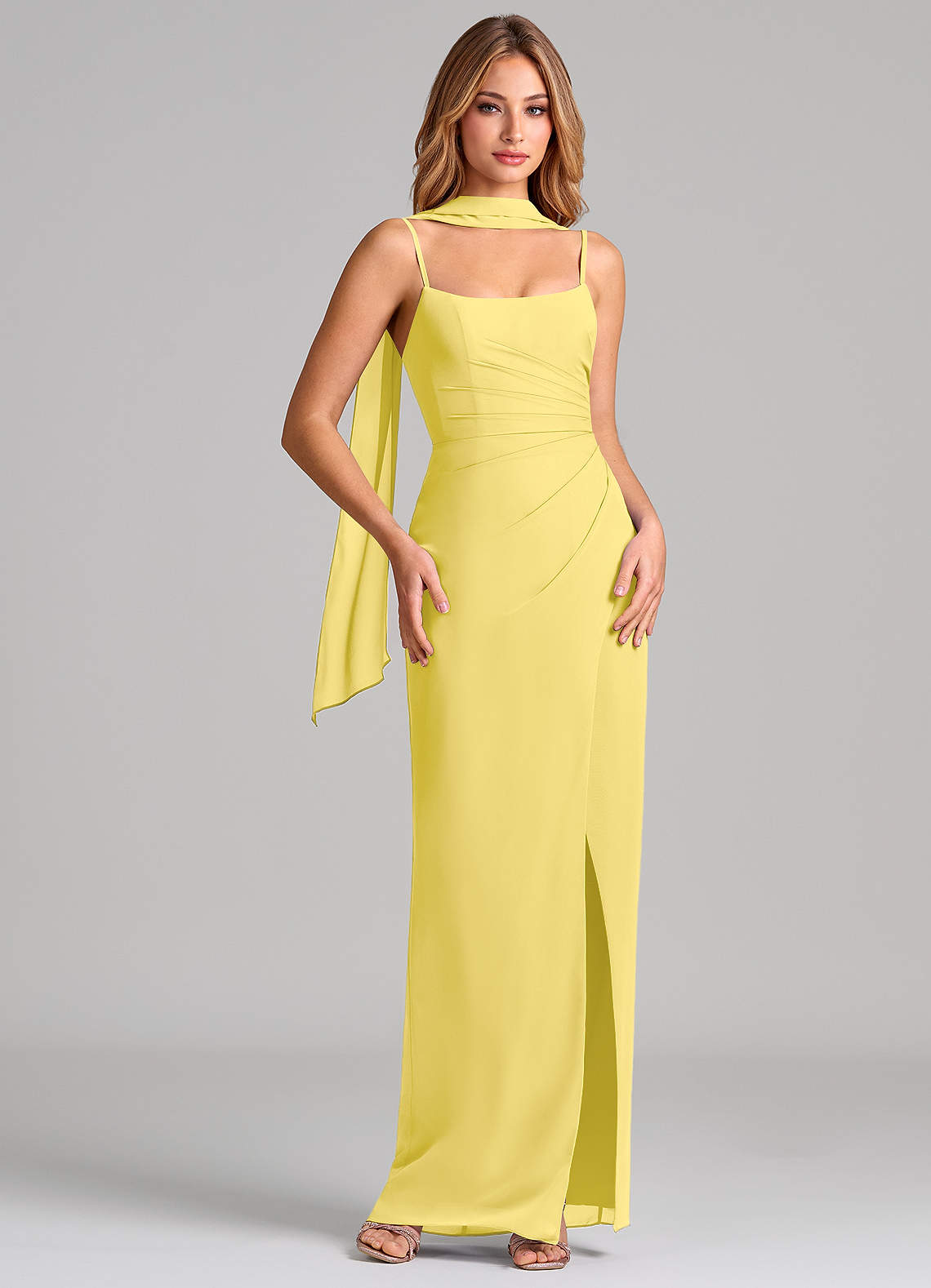 Calandra Sheath Scoop-Neck Chiffon Bridesmaid Dress in Canary