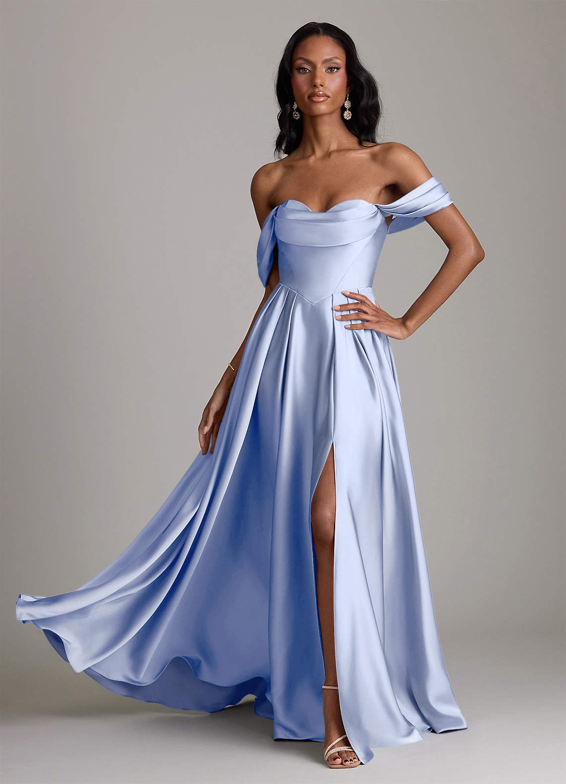 Loisa A-Line Off-the-Shoulder Stretch Satin Bridesmaid Dress in Ice