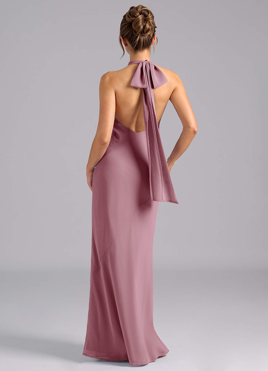 Velli Mermaid Halter Chiffon Bridesmaid Dress in Vintage Mauve