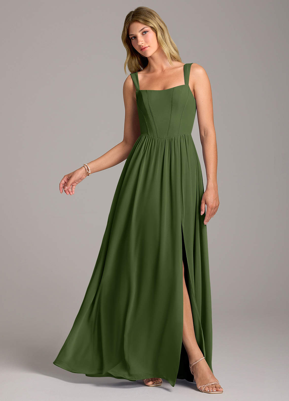 Rosaline A-Line Square-Neck Chiffon Bridesmaid Dress in Olive