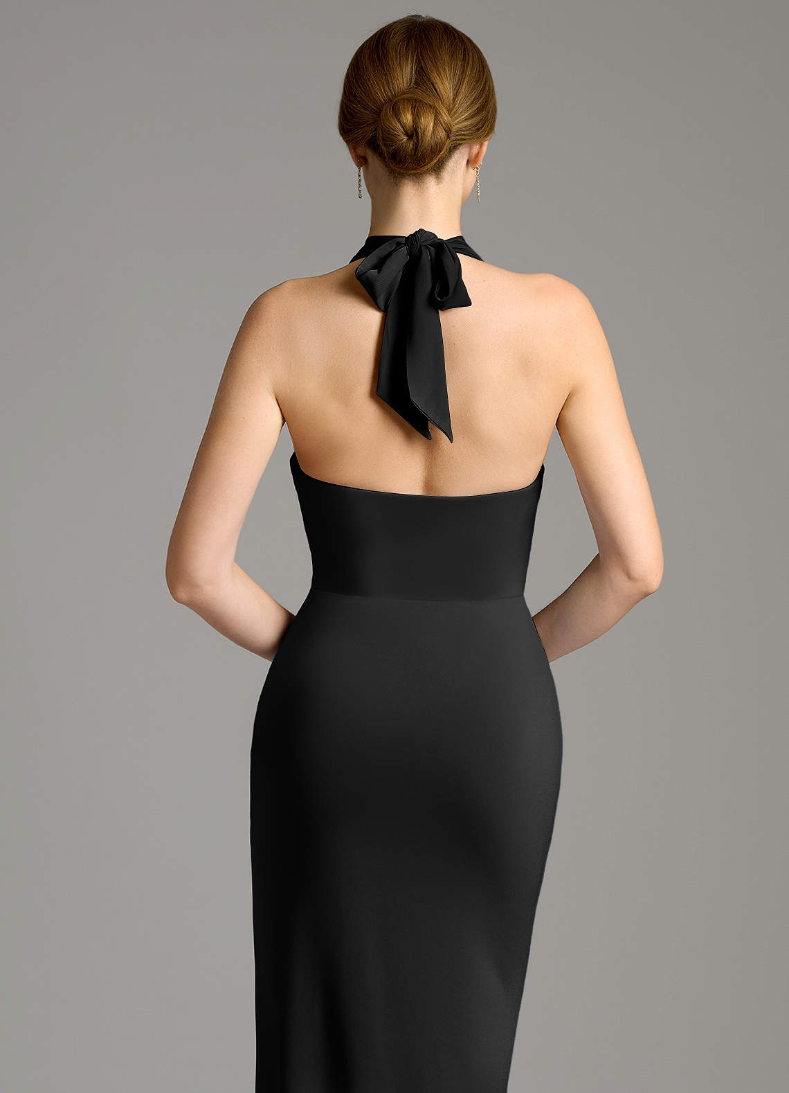 Raevynn Mermaid Halter Stretch Jersey Bridesmaid Dress in black
