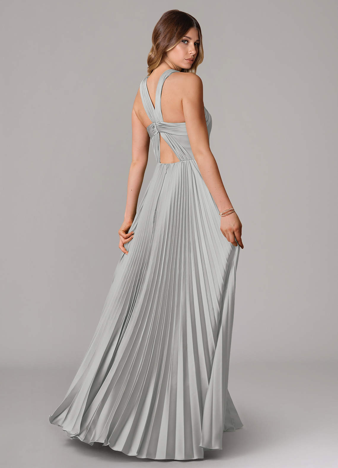 Afra A-Line Halter-Neck Stretch Satin Bridesmaid Dress in Silver