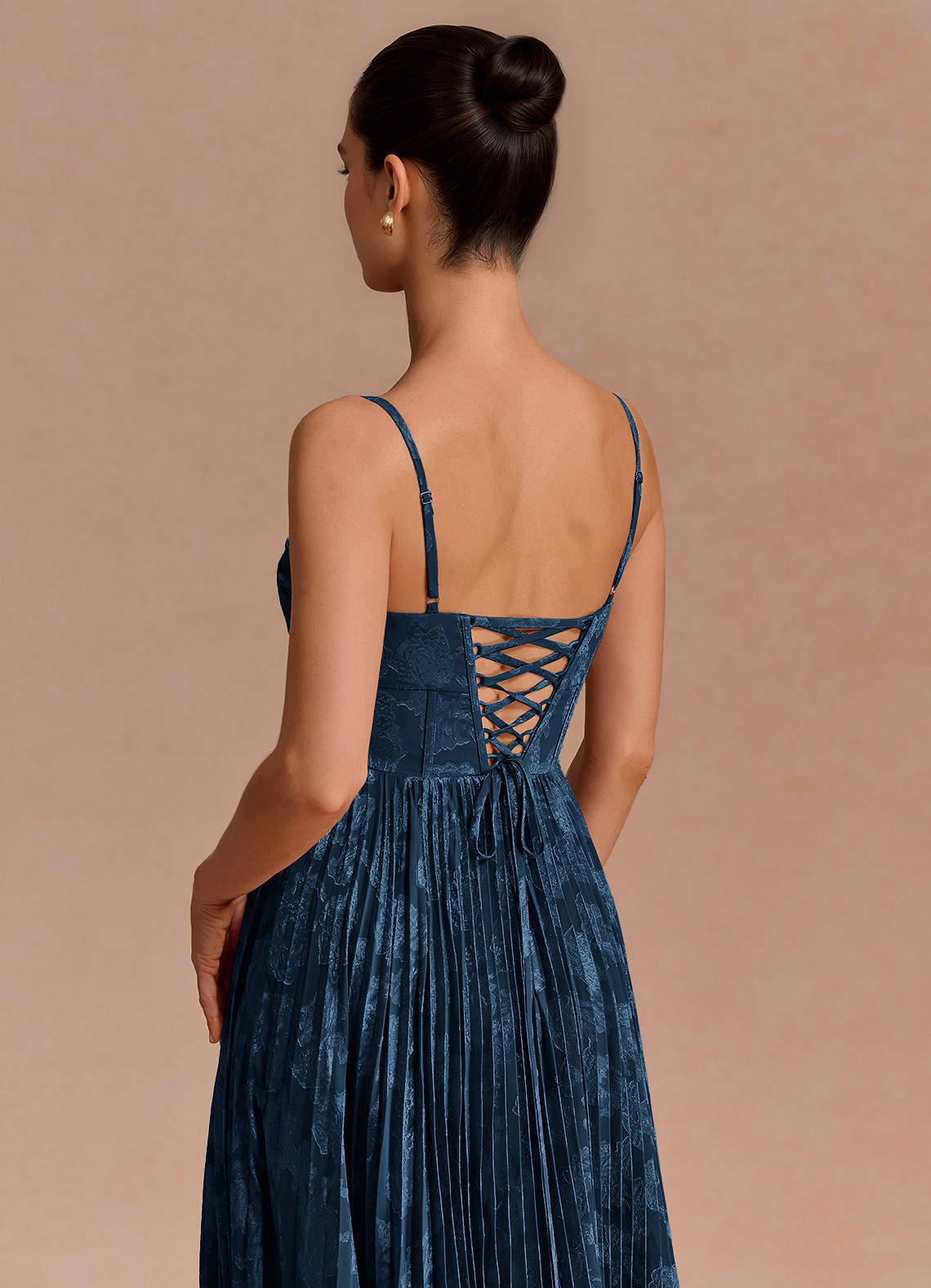 Delfina A-Line Twisted-Bust Fil Coupé Evening Dress in Navy