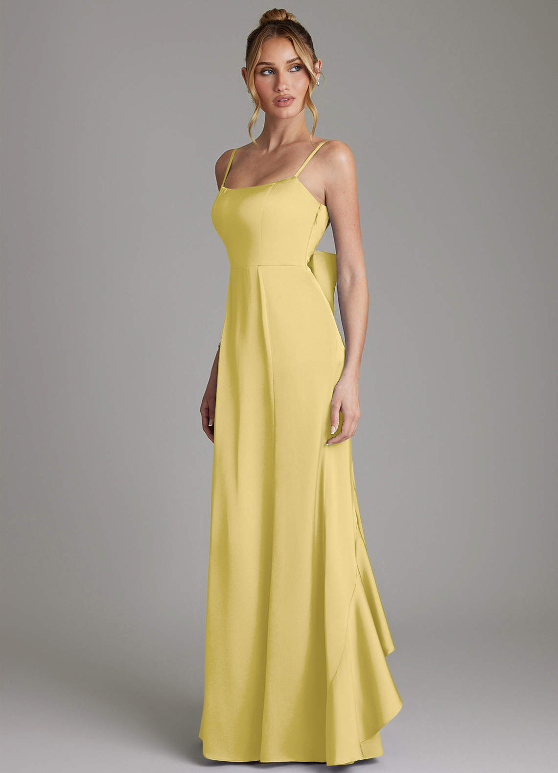 Zherra Mermaid Scoop-Neck Stretch Satin Bridesmaid Dress in Canary