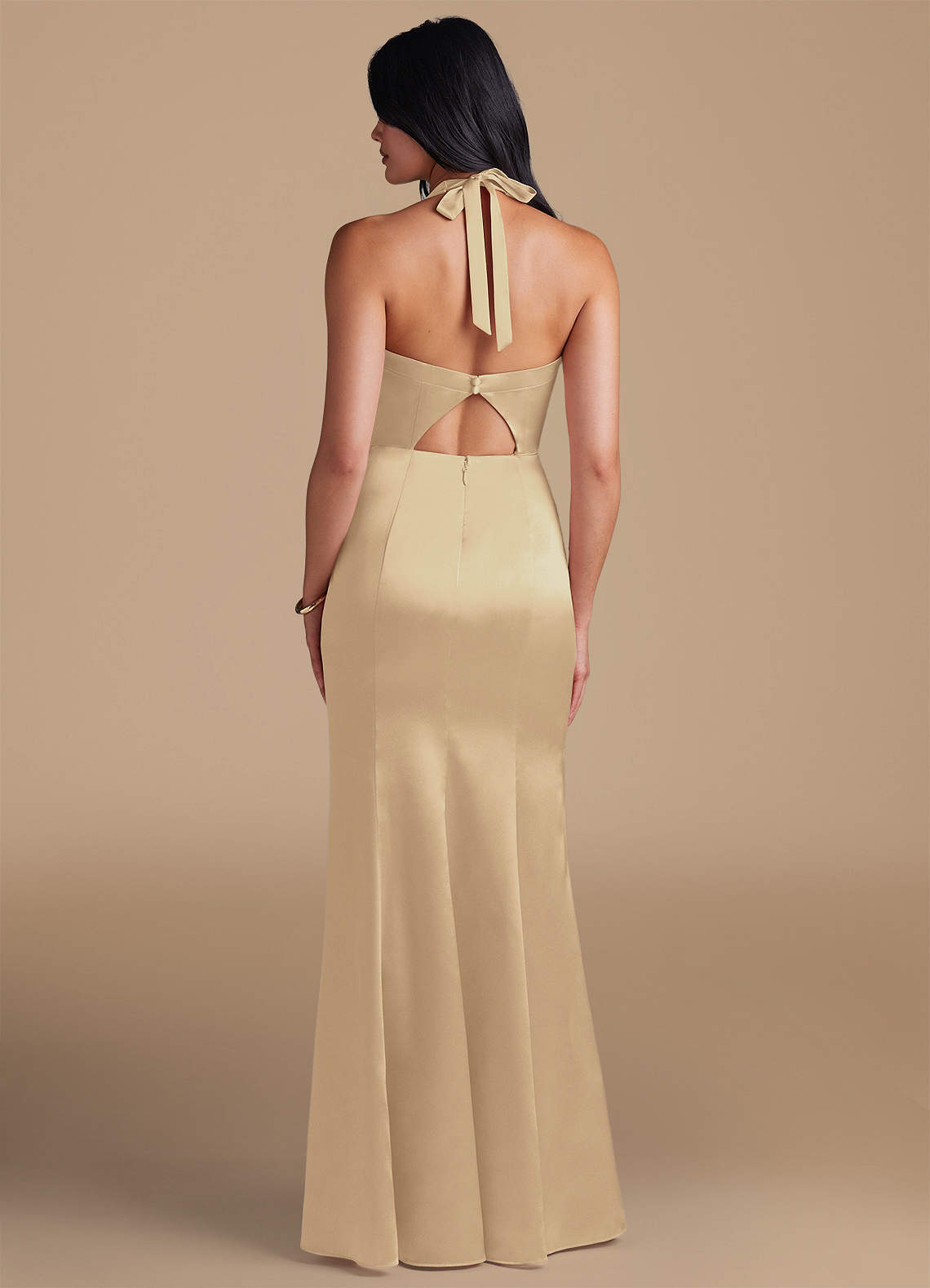 Emeria Sheath Halter Metallic Satin Bridesmaid Dress in Champagne