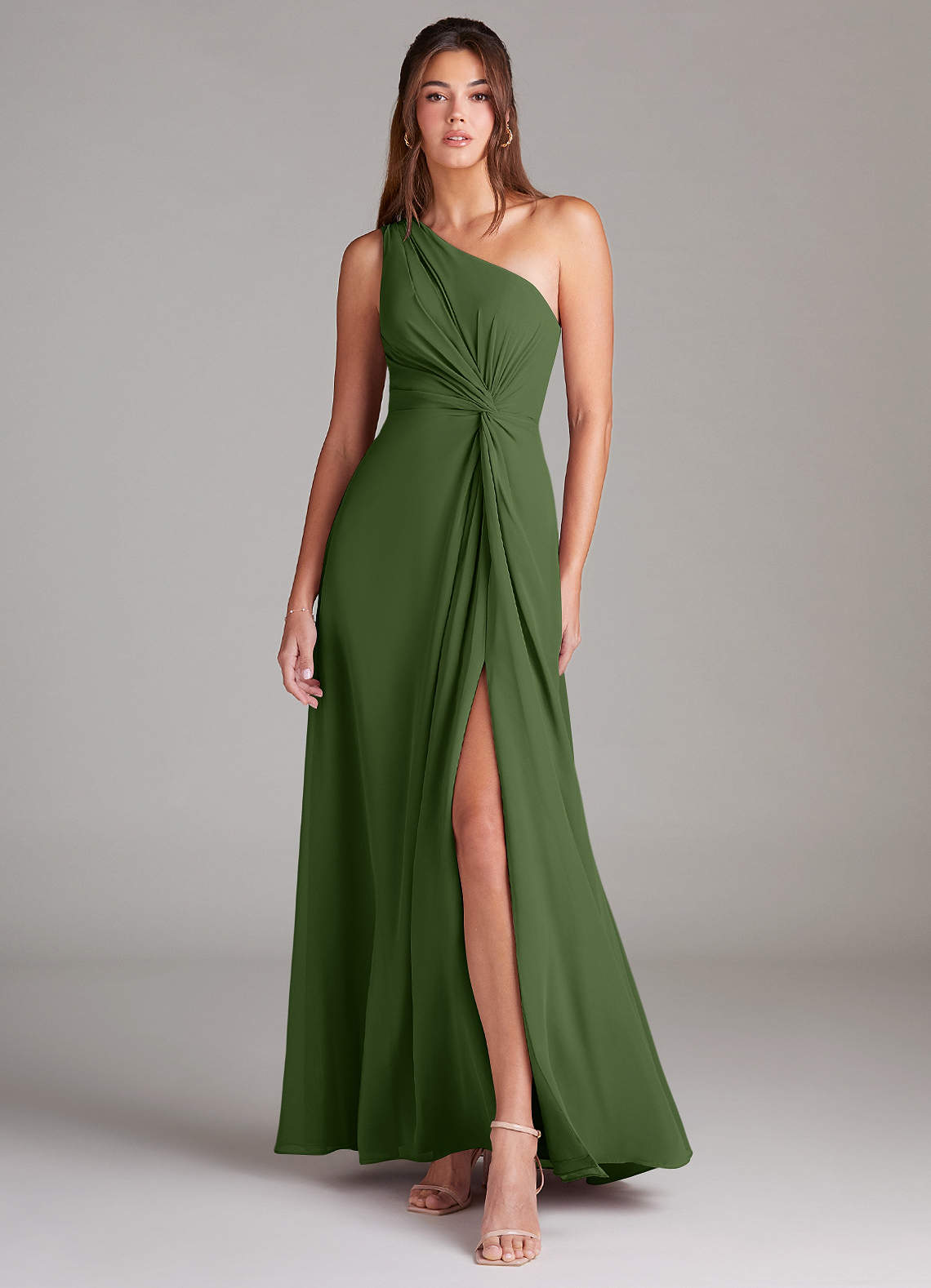 Brooke A-Line One-Shoulder Chiffon Bridesmaid Dress in Olive