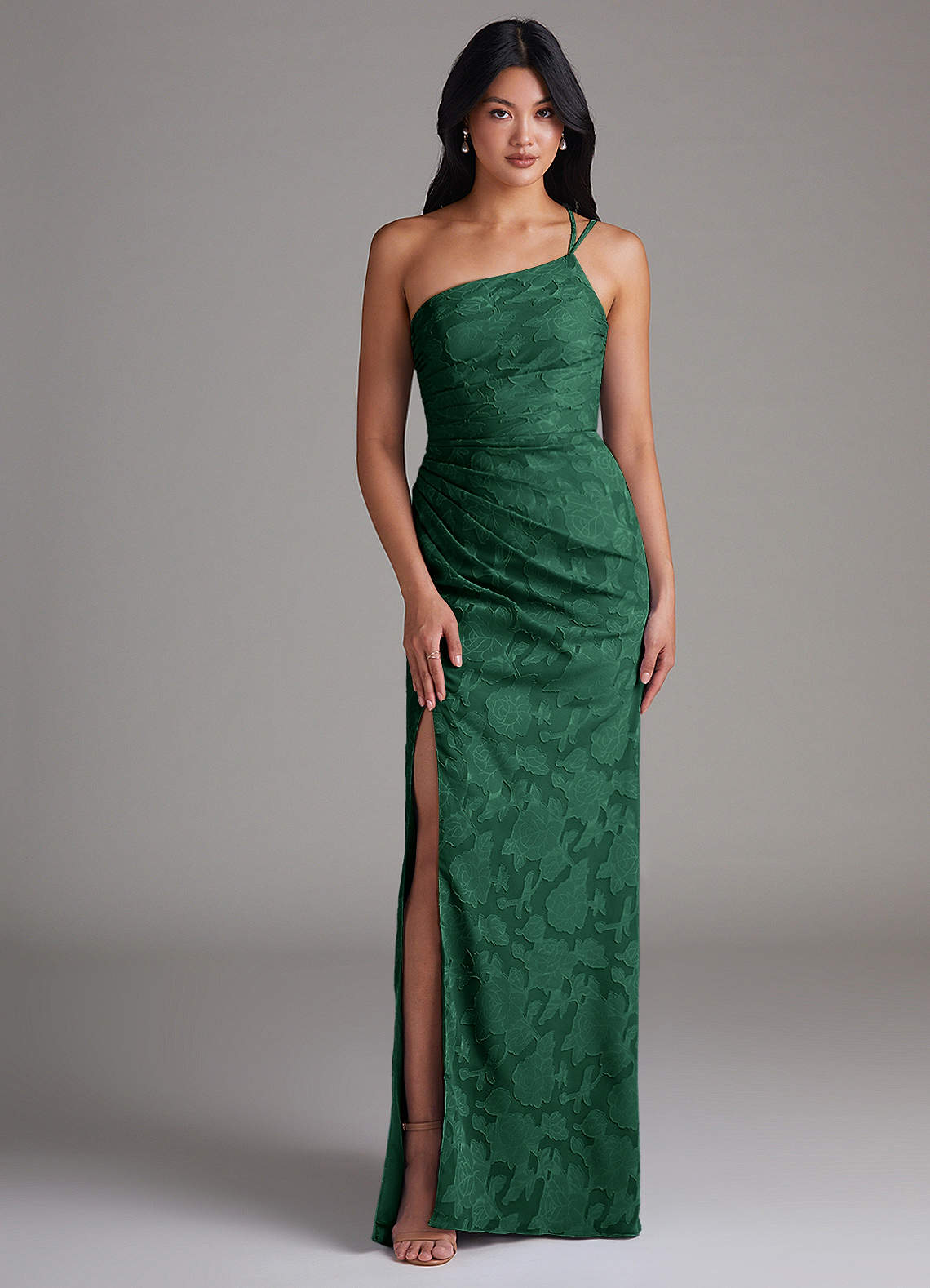 Eren Sheath One-Shoulder Floral Burnout Bridesmaid Dress in Dark Green