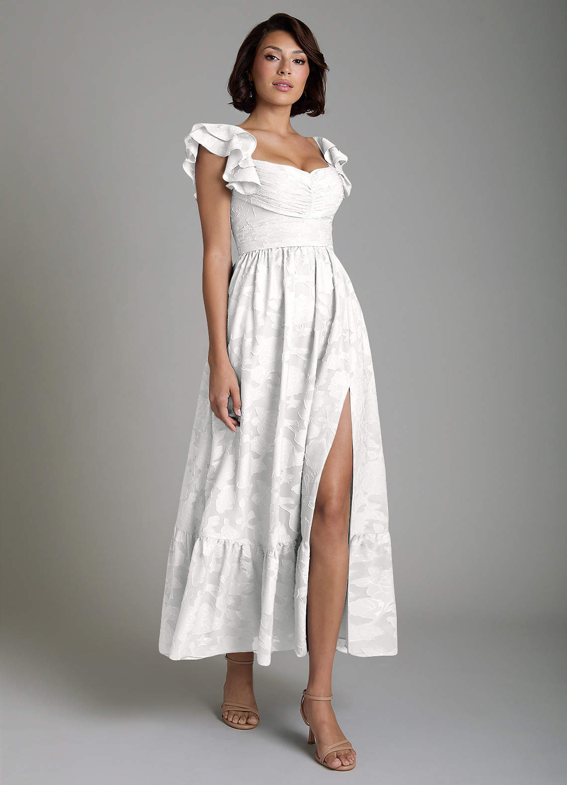 Anaya A-Line V-Neck Floral Burnout Bridesmaid Dress in white