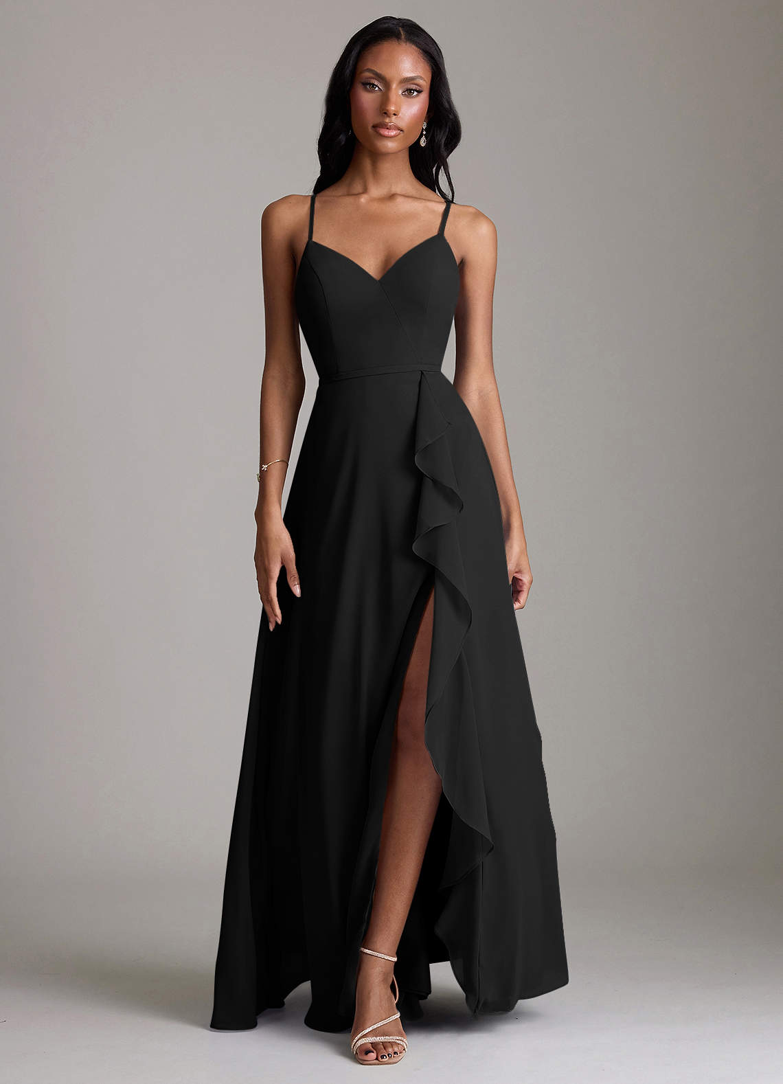 Naeem A-Line V-Neck Chiffon Bridesmaid Dress in black