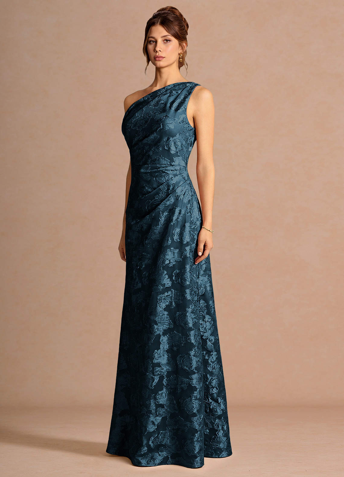 Kismet Mermaid One-Shoulder Fil Coupé Wedding Guest Dress in Navy