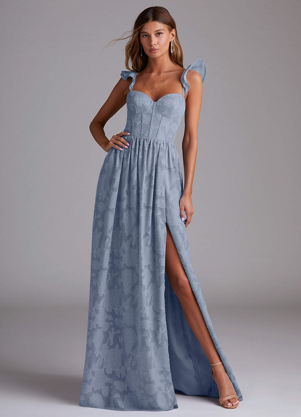 Denisse A-Line Sweetheart Floral Burnout Bridesmaid Dress in dusty blue