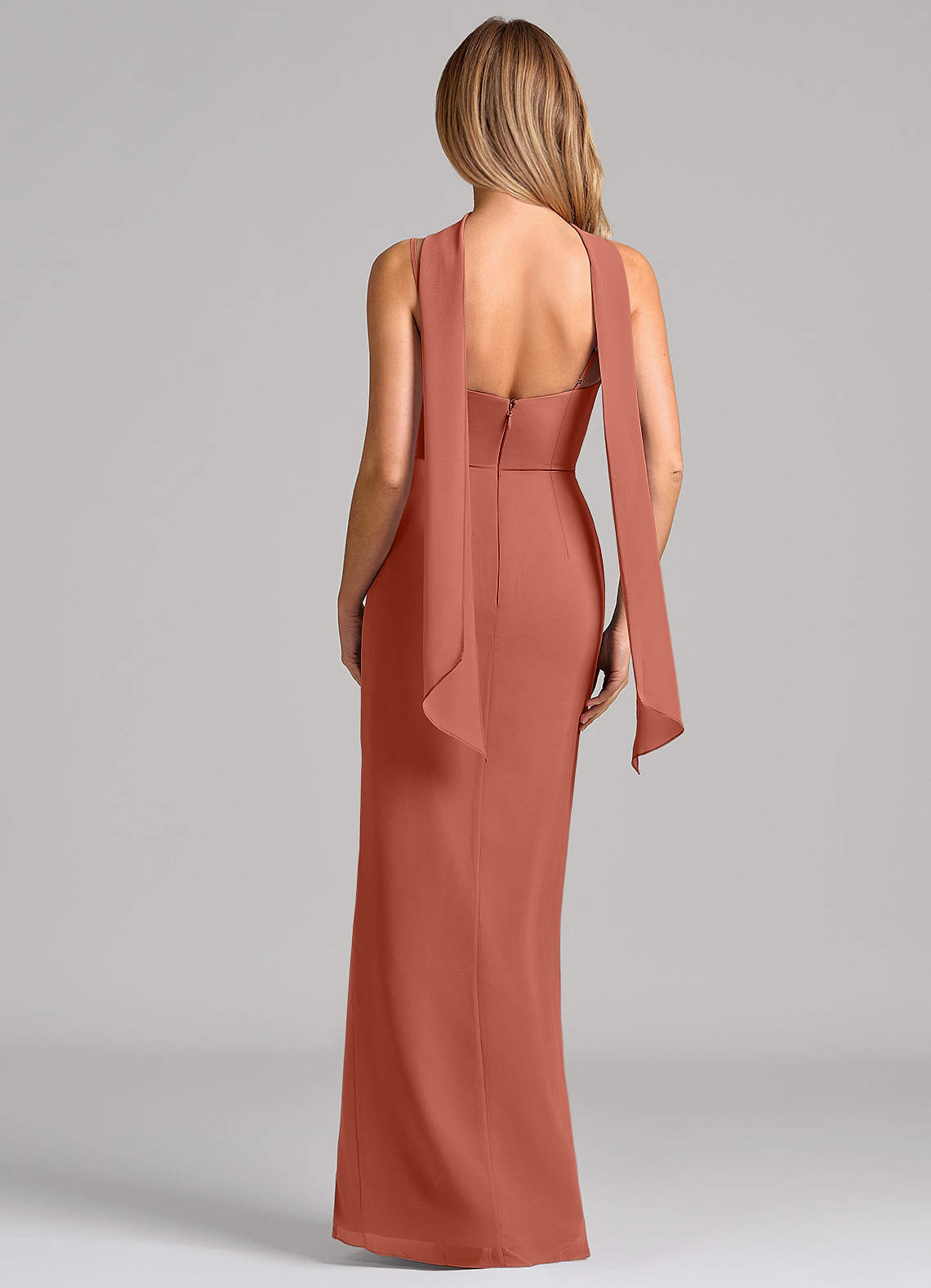 Calandra Sheath Scoop-Neck Chiffon Bridesmaid Dress in Clay