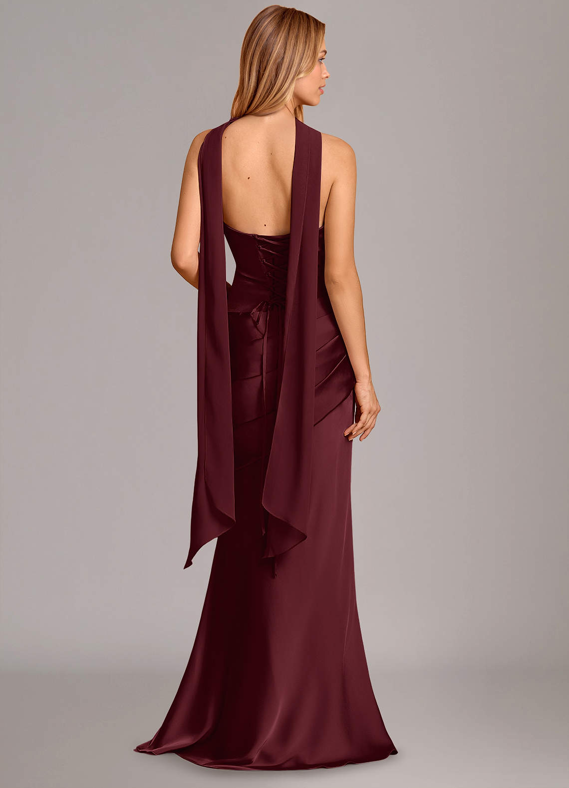 Pelagia Mermaid Cowl-Neck Stretch Satin Bridesmaid Dress