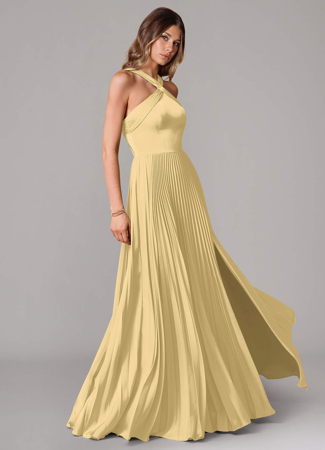 Afra A-Line Halter-Neck Stretch Satin Bridesmaid Dress in Butter