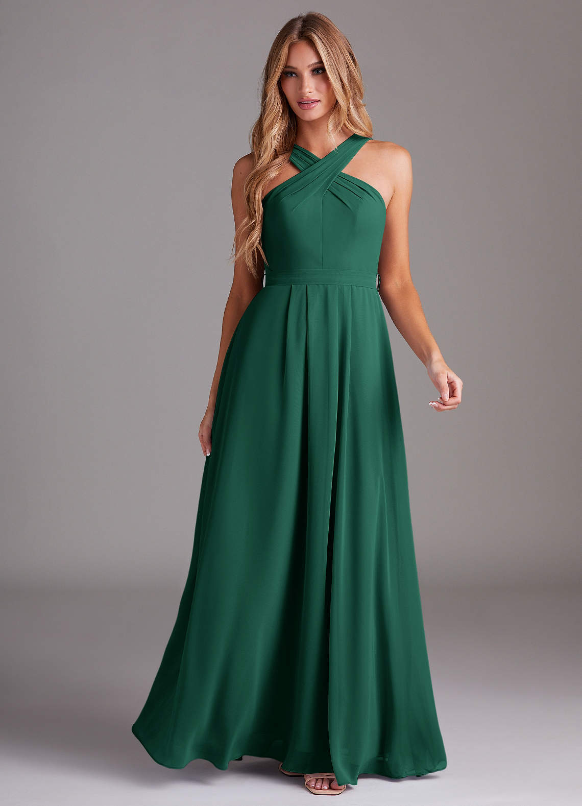Dixie A-Line Halter Chiffon Bridesmaid Dress in Emerald