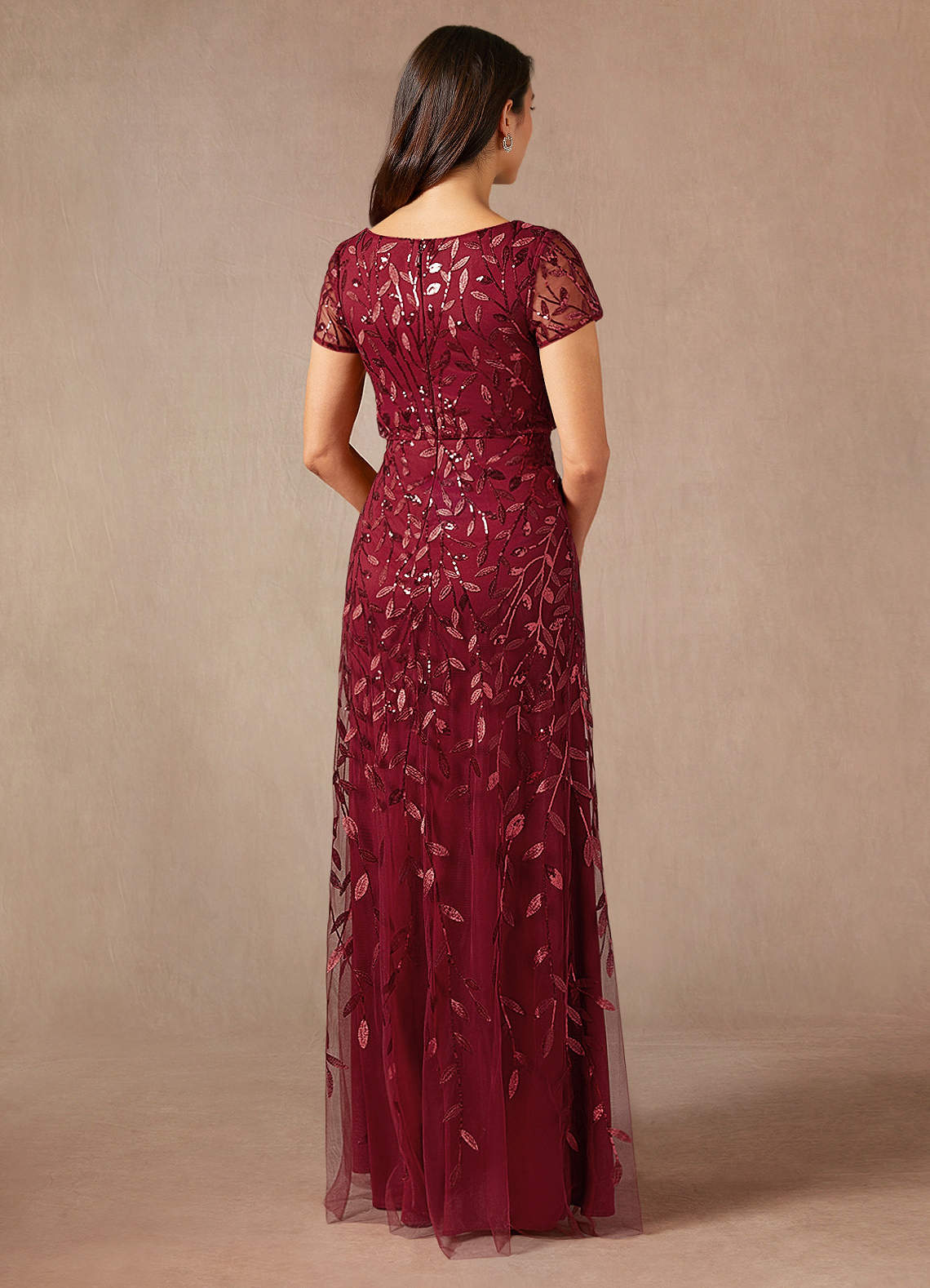 Lehi A-Line Boat-Neck Sequined Tulle Mother of the Bride Dress in Cabernet