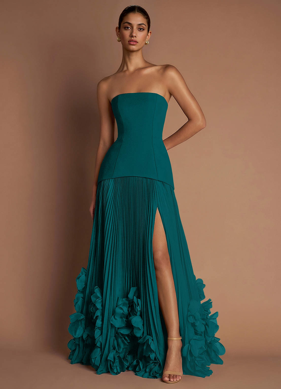Marnie A-Line Corset Crepe Chiffon Evening Dress in Peacock
