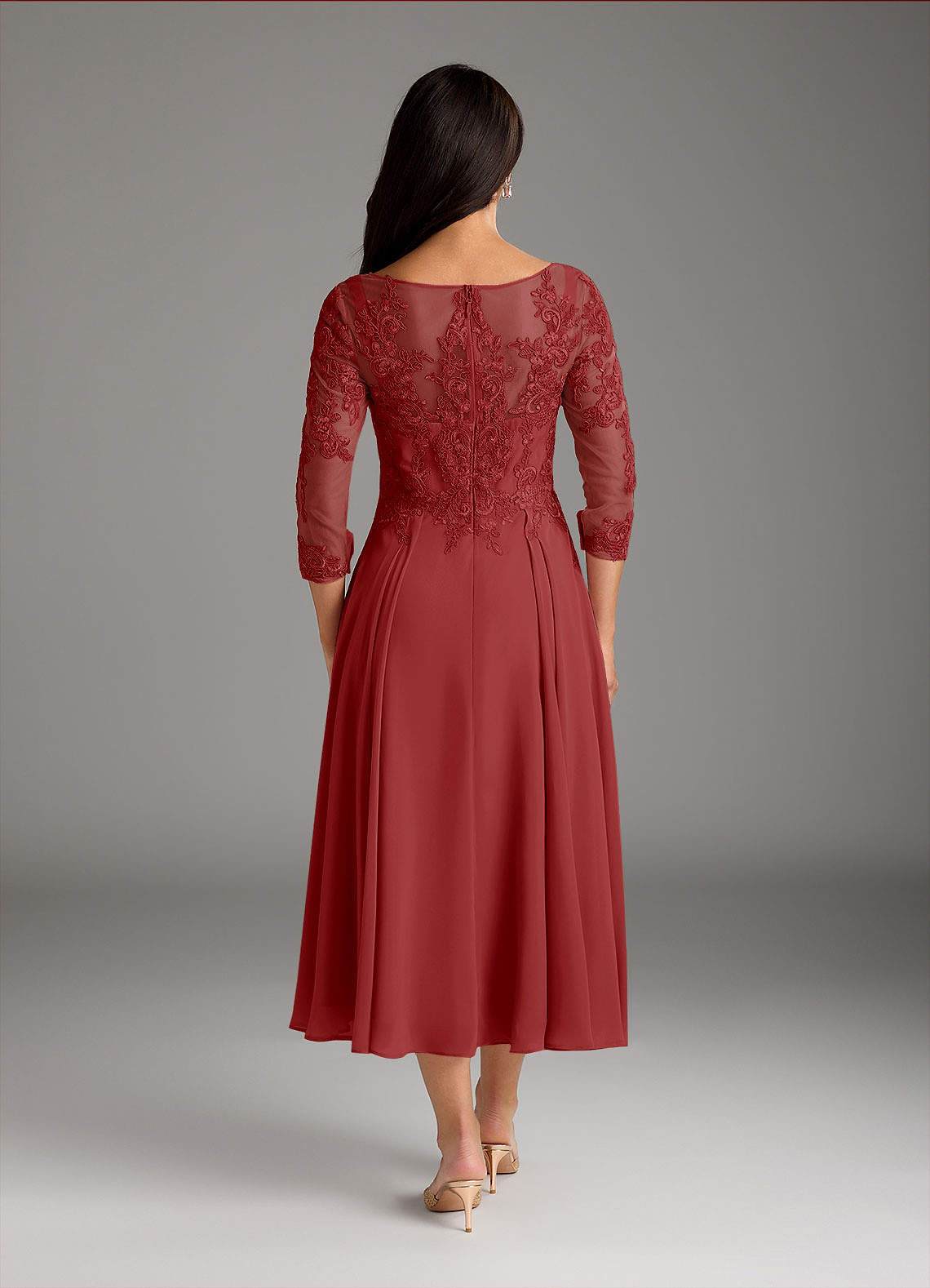Marge A-Line Scoop-Neck Chiffon and Lace Mother of the Bride Dress in Rust