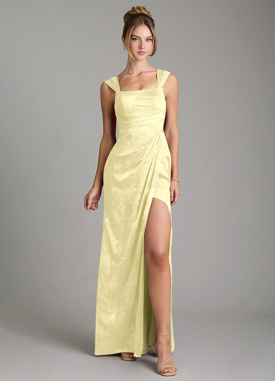 Kaelis Mermaid Scoop-Neck Jacquard Bridesmaid Dress in Lemon Sorbet