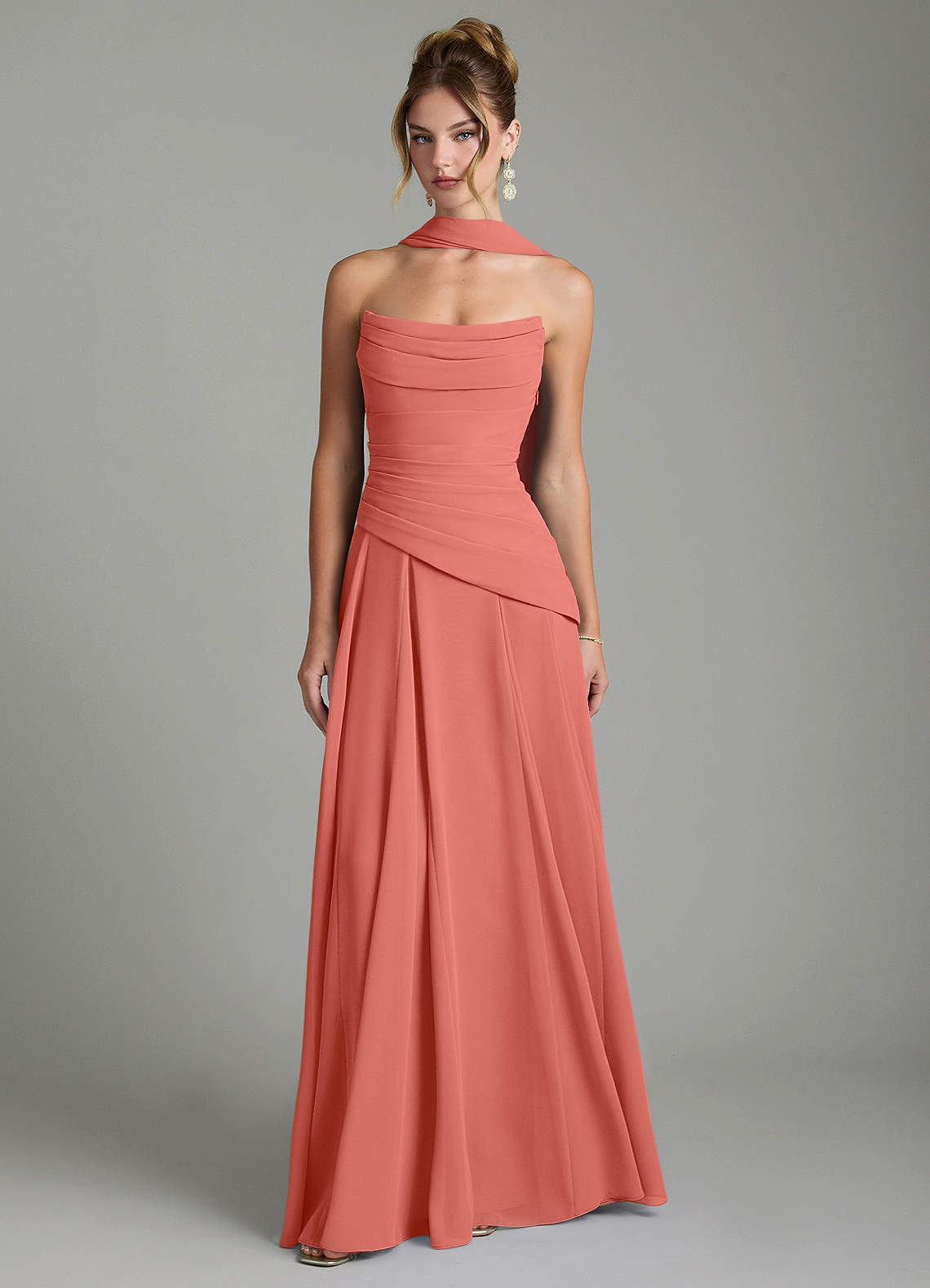 Gabriela A-Line Cowl-Neck Chiffon Bridesmaid Dress in Salmon Pink