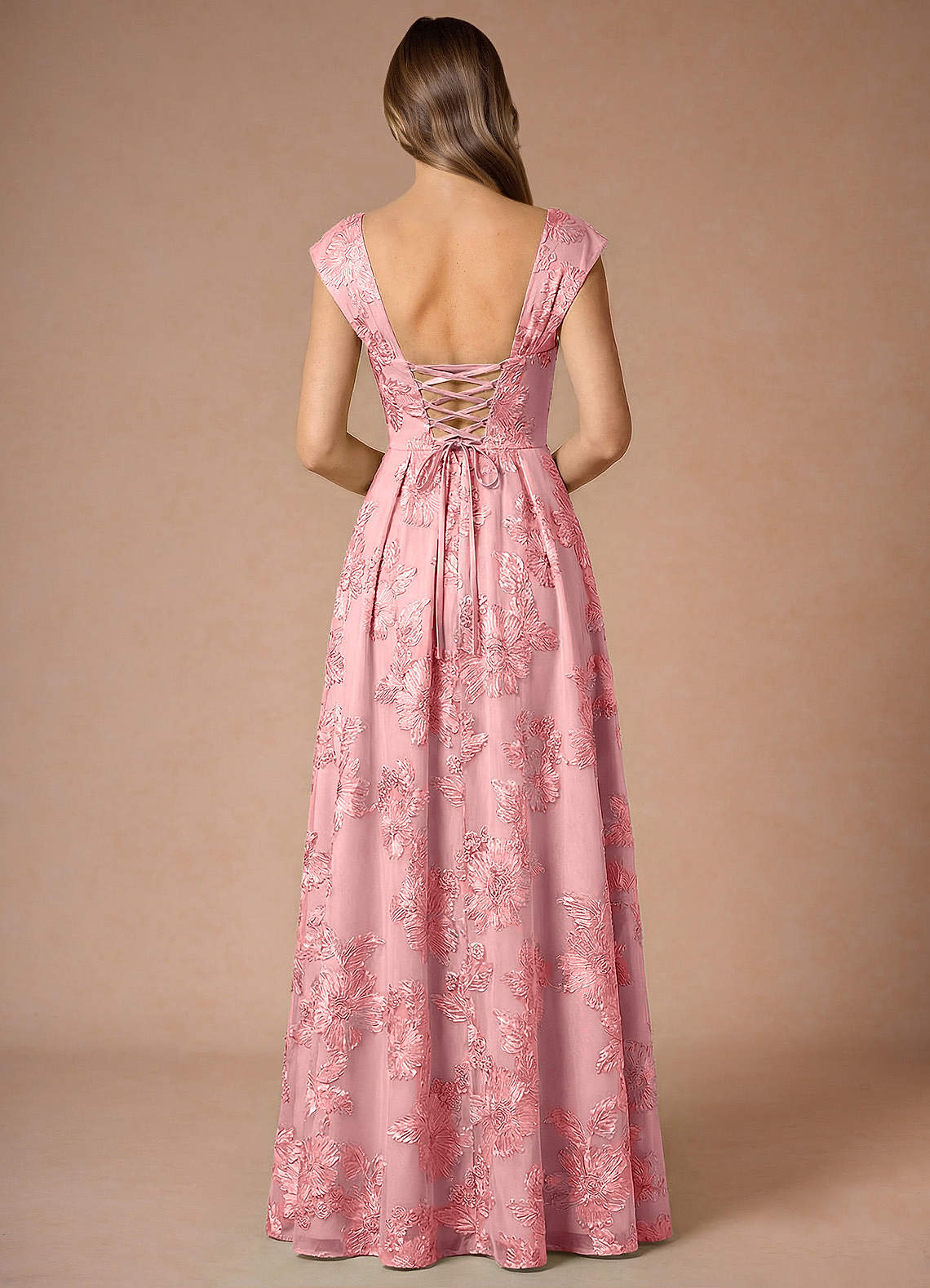 Hazel A-Line Cowl-Neck Floral Mesh Wedding Guest Dress in Pink