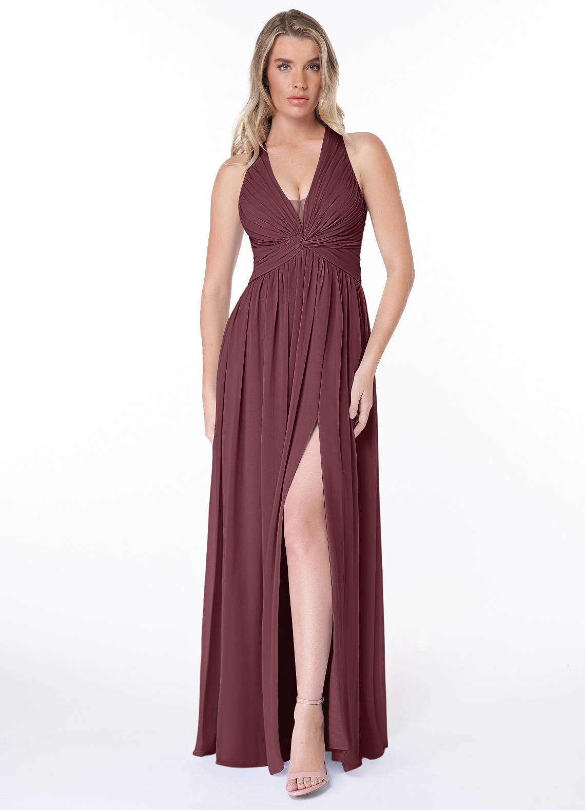 Jaclyn A-Line Halter Chiffon Bridesmaid Dress in Sangria
