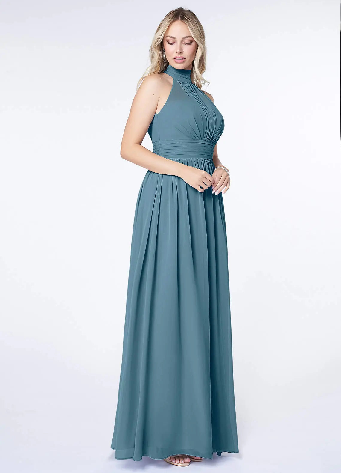 Iman A-Line Halter Chiffon Bridesmaid Dress in Bermuda