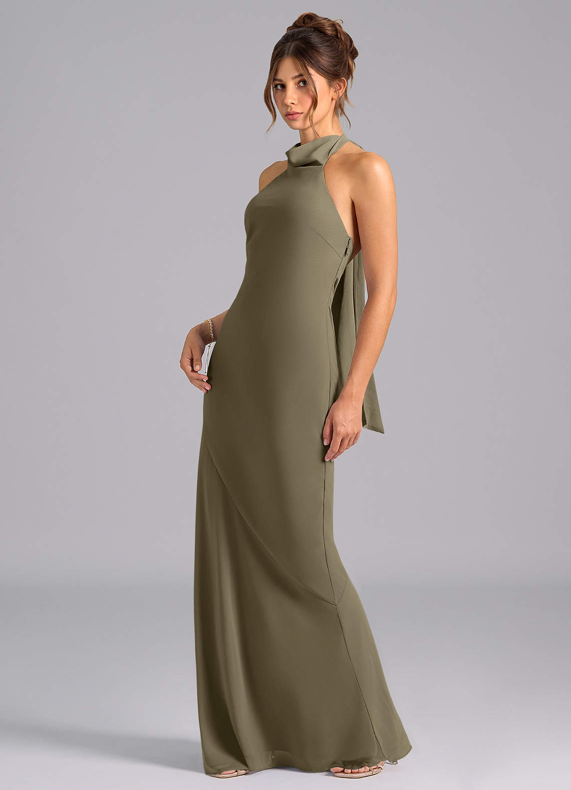 Velli Mermaid Halter Chiffon Bridesmaid Dress in Willow Green