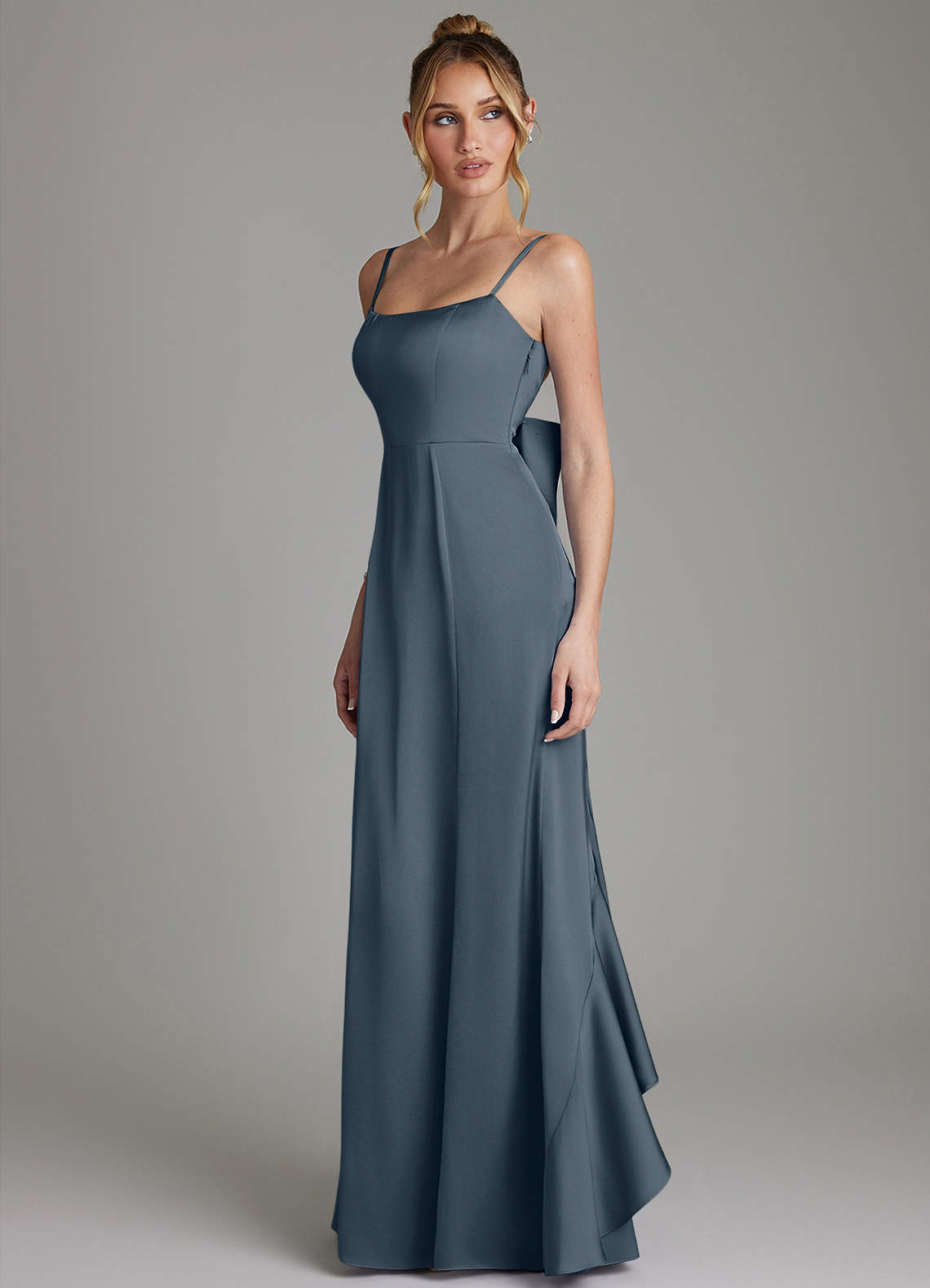 Zherra Mermaid Scoop-Neck Stretch Satin Bridesmaid Dress in Twilight