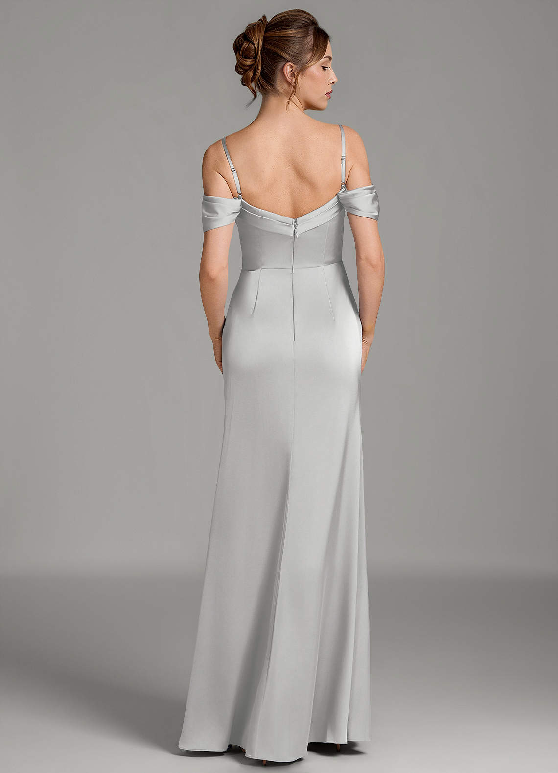 Wyatt Mermaid Off-the-Shoulder Stretch Satin Bridesmaid Dress in Silver