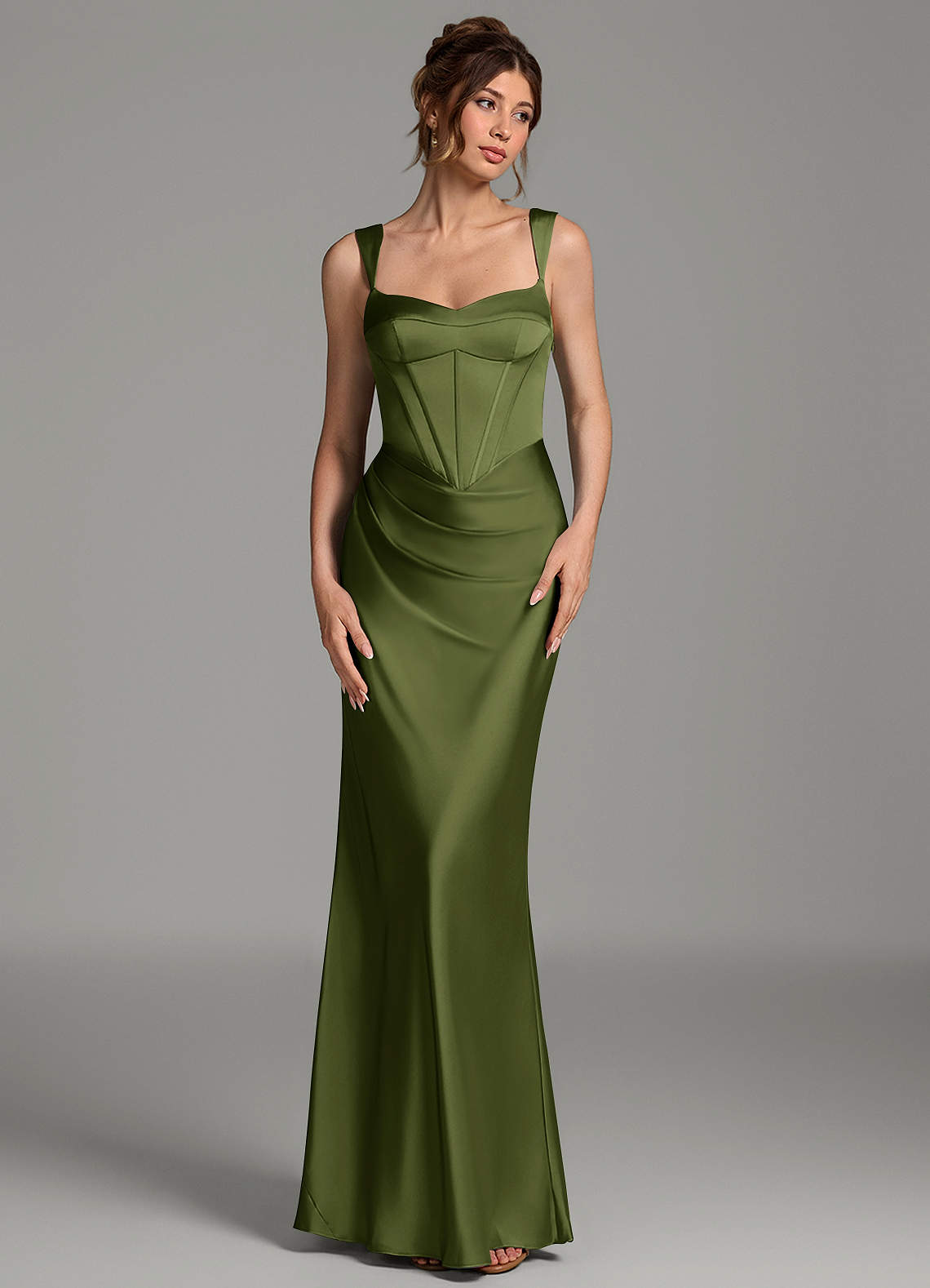 Mela Sheath Sweetheart Stretch Satin Bridesmaid Dress in Olive