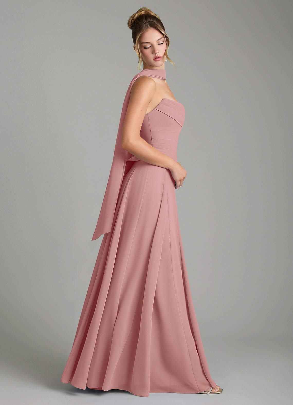 Gabriela A-Line Cowl-Neck Chiffon Bridesmaid Dress in dusty rose