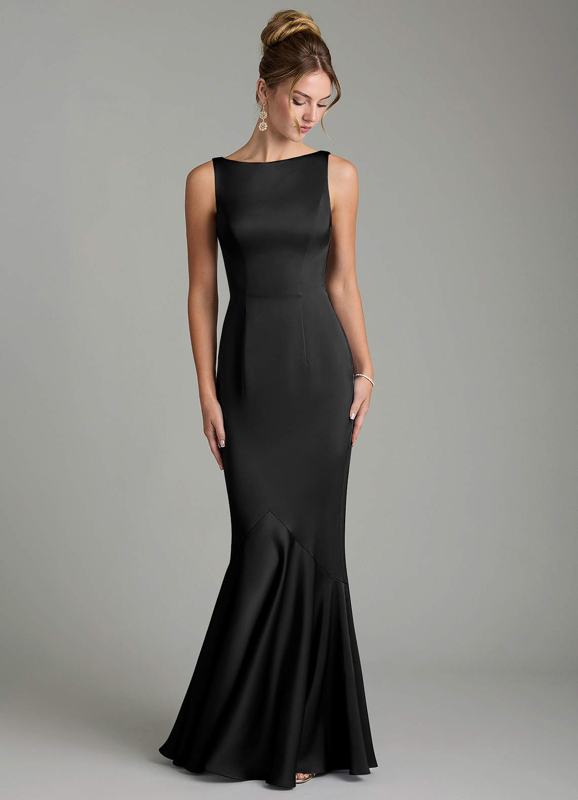 Tamera Mermaid Boat-Neck Stretch Satin and Chiffon Bridesmaid Dress