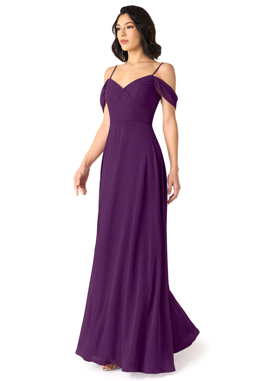 Tancie A-Line Off-the-Shoulder Chiffon Bridesmaid Dress in Grape
